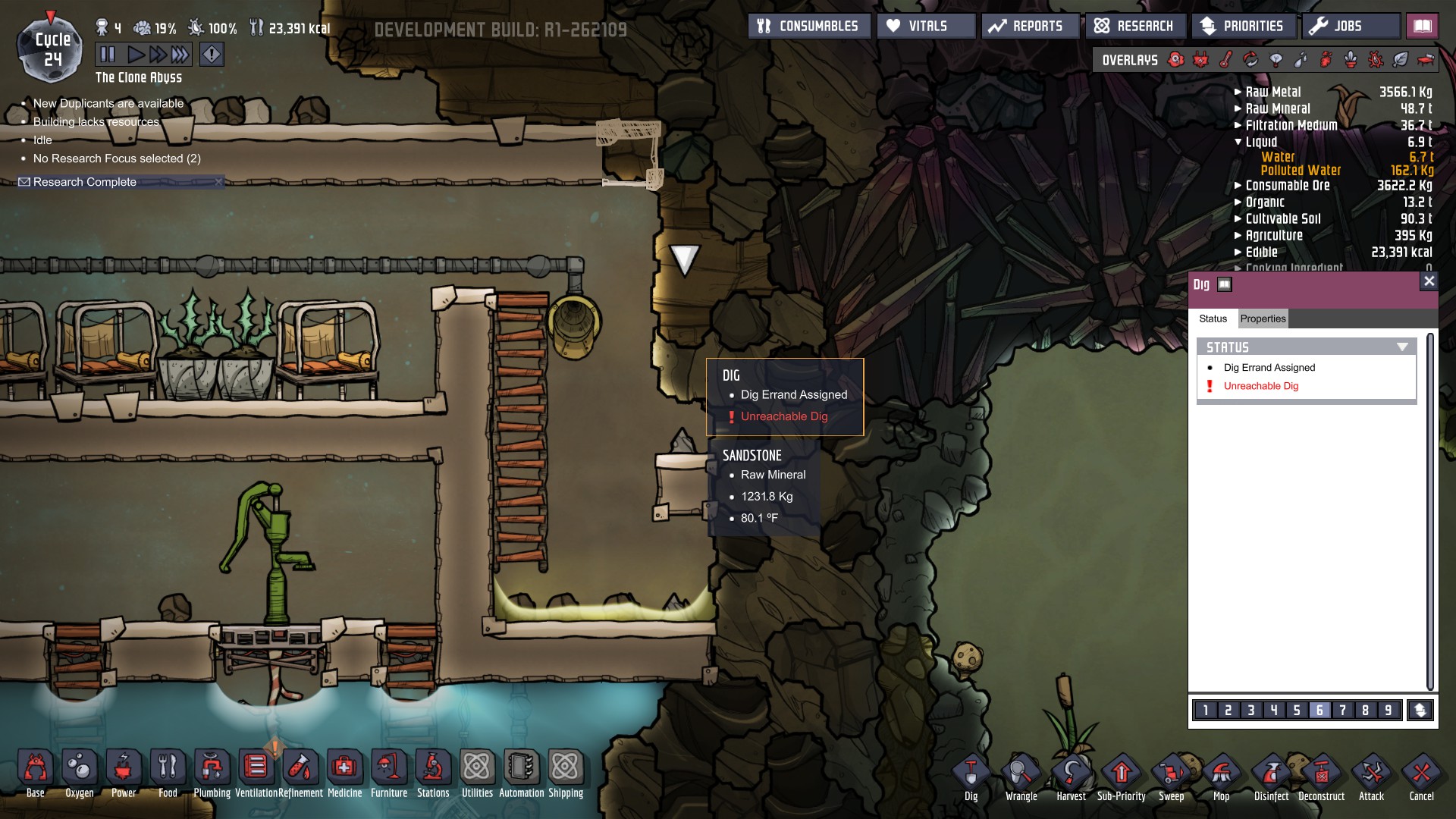 Dig errand is not canceled after canceling build errand, and can't be