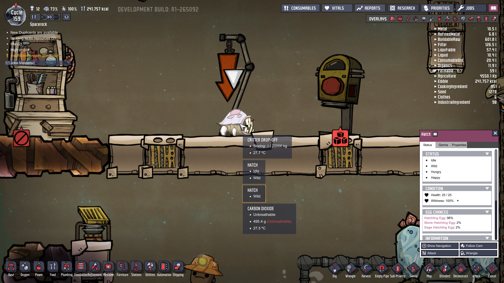 Bagging a critter resets the critter (its status) Oxygen Not Included
