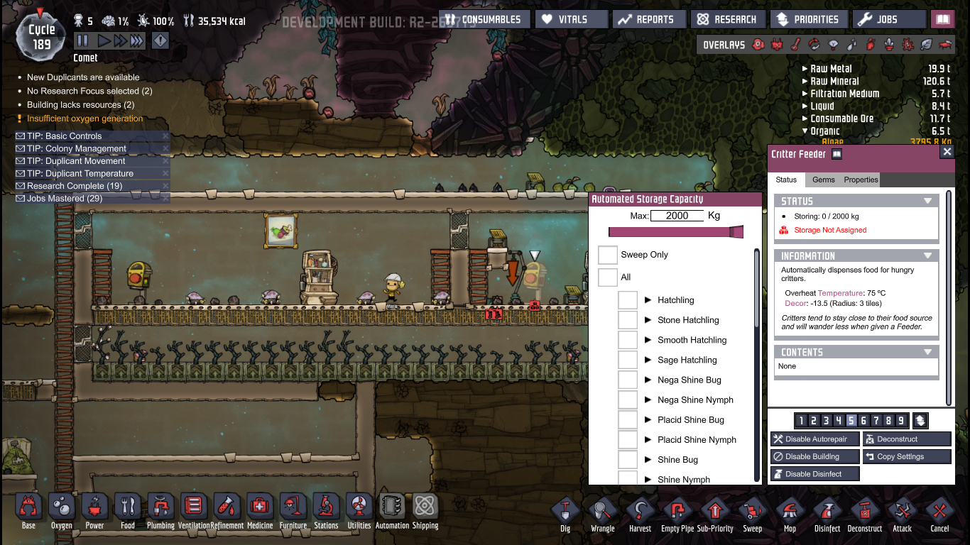 critter feeder not working rightly and bugged oxygen not included