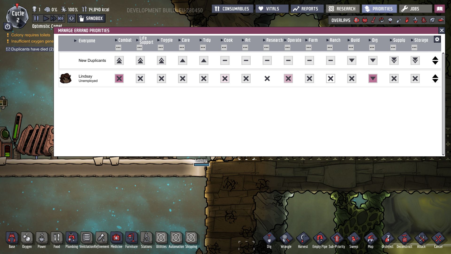 exosuits and proximity errand settings Oxygen Not Included Klei