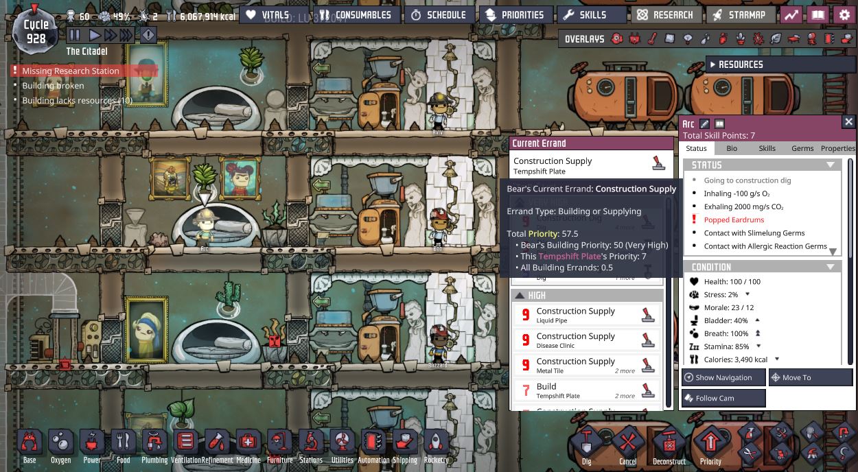 Errands Idle Dupes, Dupes Errand log issues Oxygen Not Included