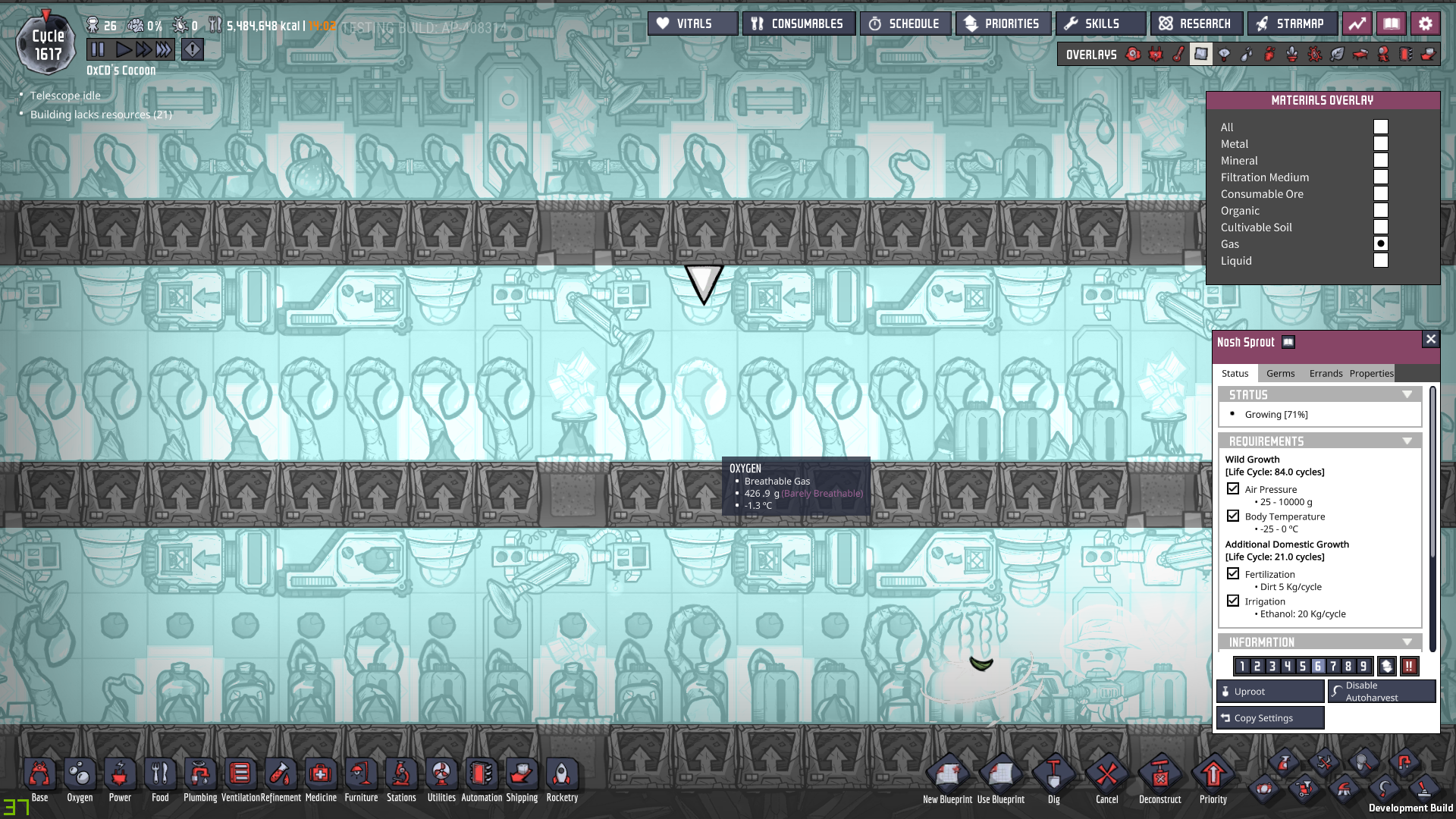 Nosh Beans, wrong database, or wrong behaviour Oxygen Not Included