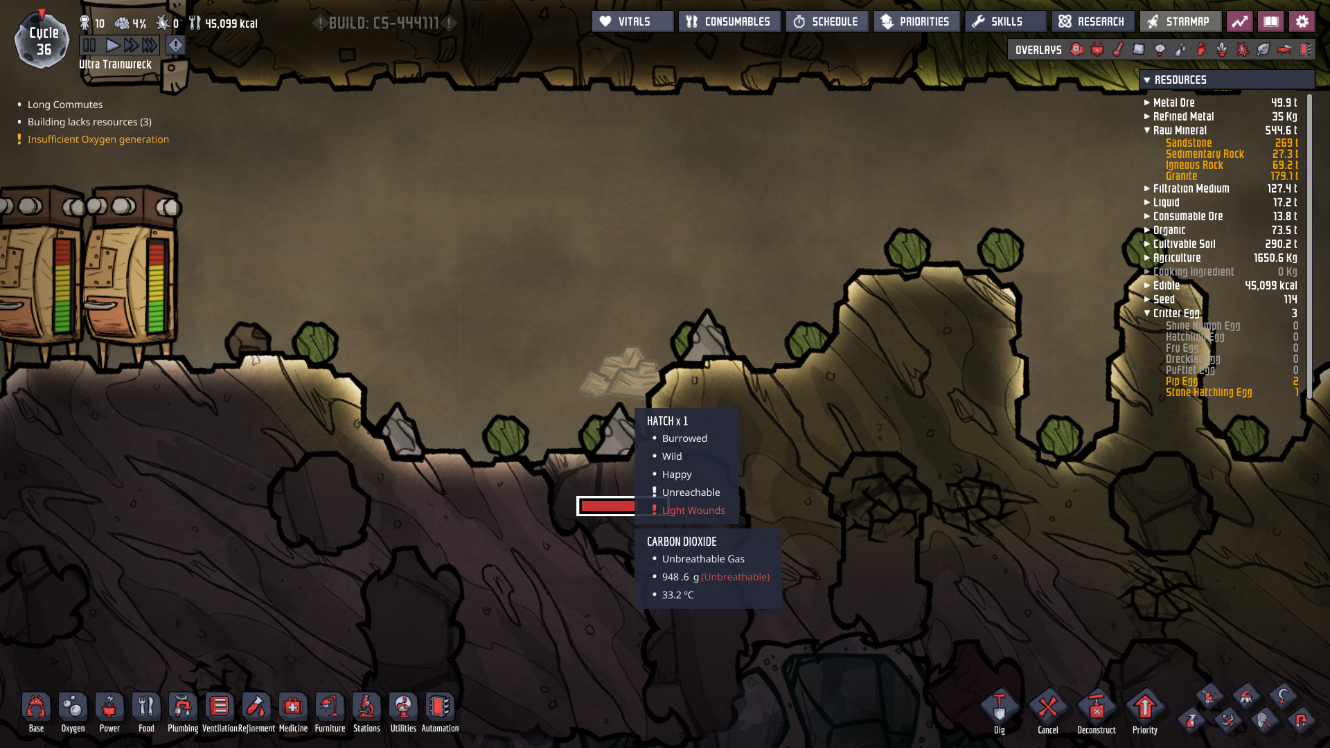 Ranching hatches on second asteroid, hatches stuck Oxygen Not