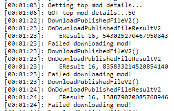 "Failed downloading mod!" Client log