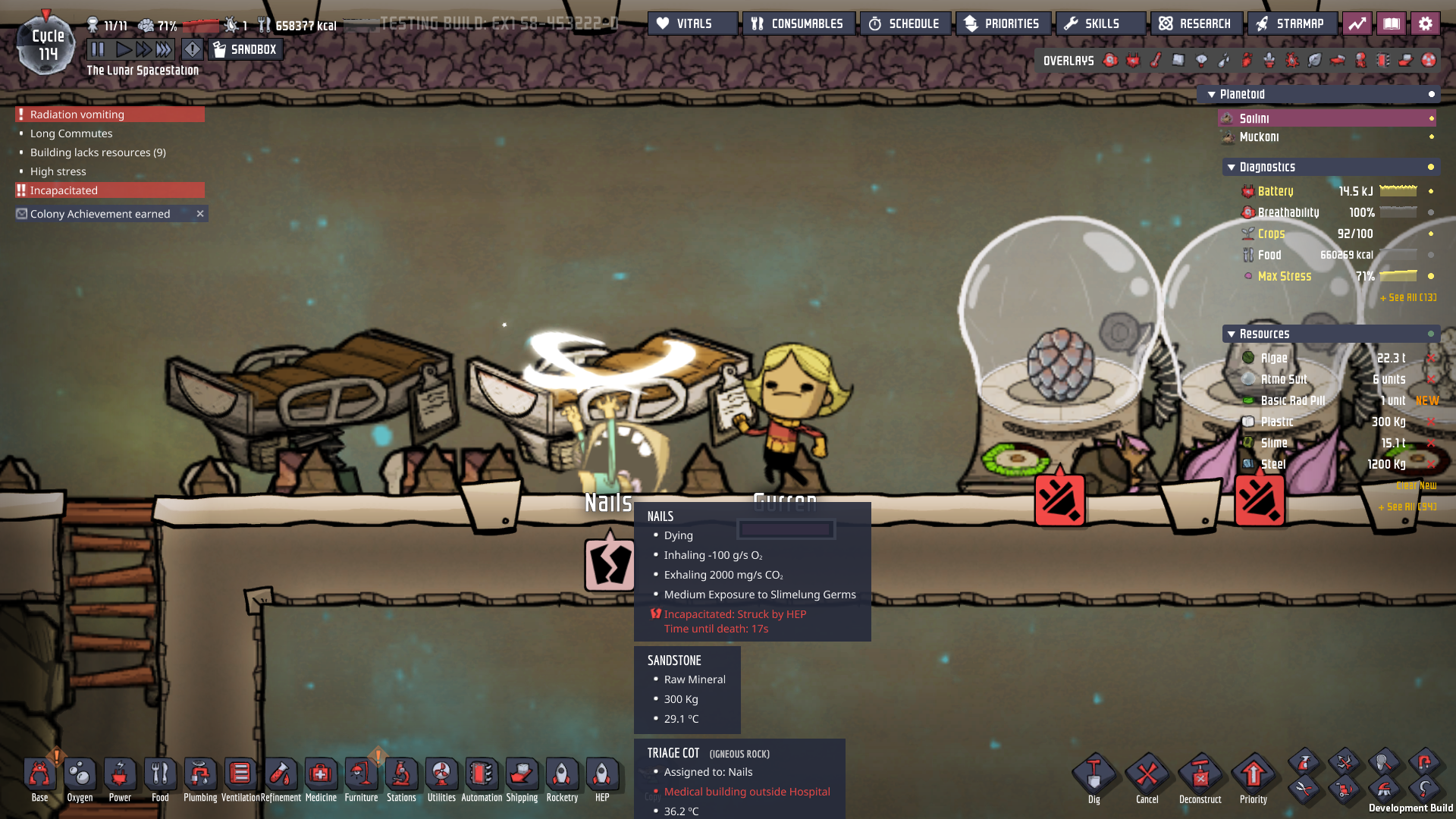 HEPstruck dupes can't be placed on cots Oxygen Not Included Spaced