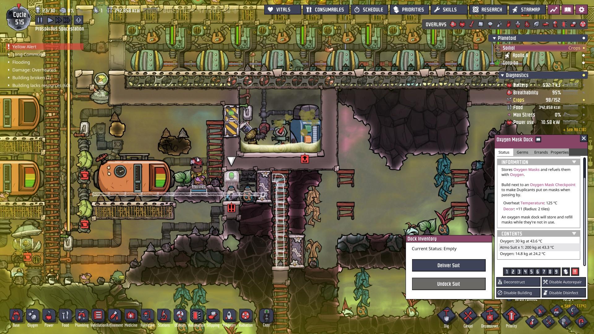 Atmo Suit stored in Oxygen Mask dock? Oxygen Not Included Spaced Out