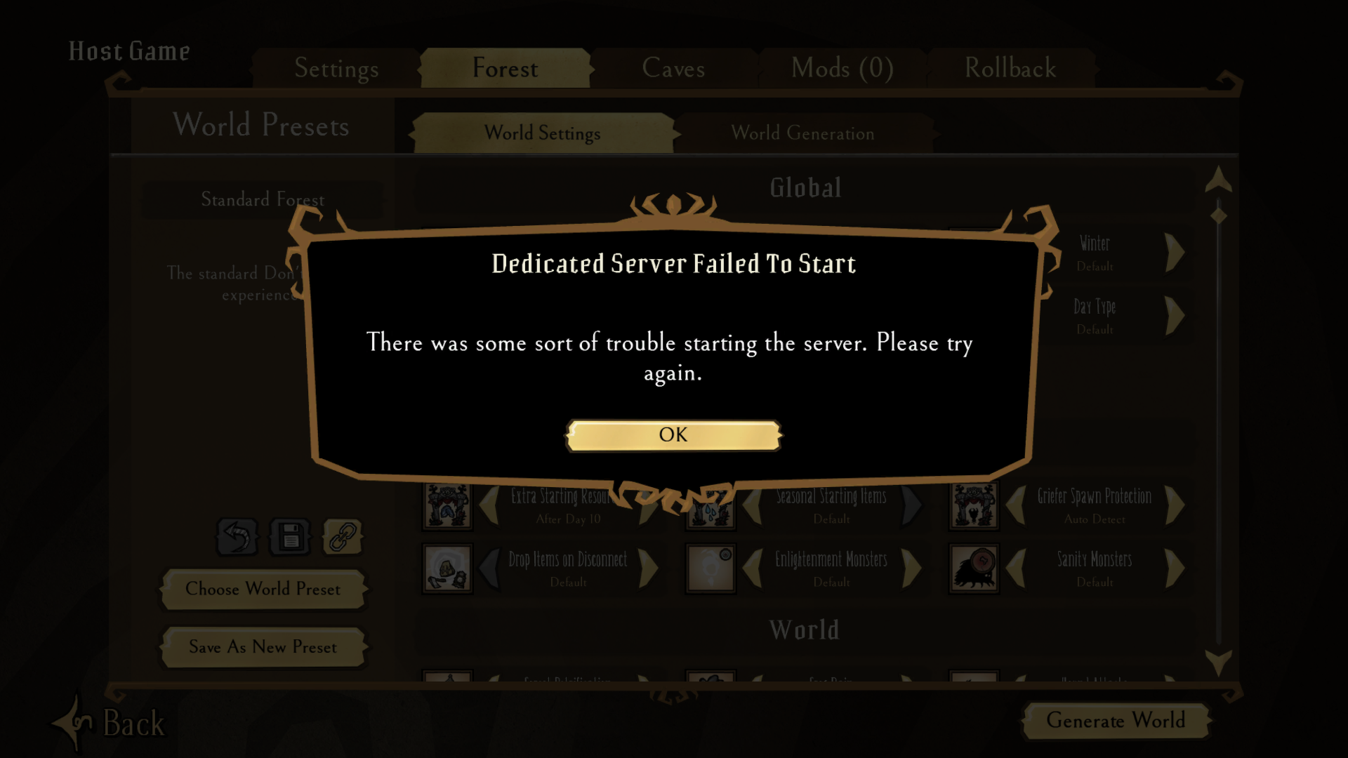 Can't start server Don't Starve Together Klei Entertainment Forums
