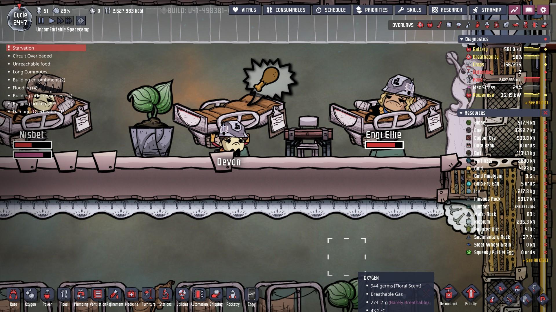 Dupe stuck "Test text"ing under a Triage Cot Oxygen Not Included