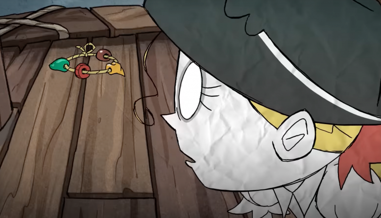 Wendy with a pirate hat, glancing at a cursed trinket—evidence of a dead pirate.