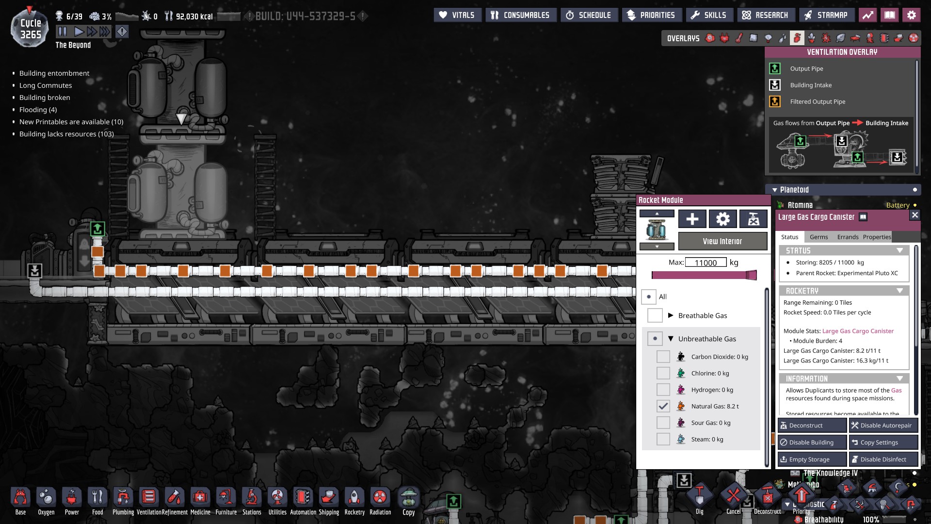 Gas Rocket Port Unloader deleting gas Oxygen Not Included Spaced Out