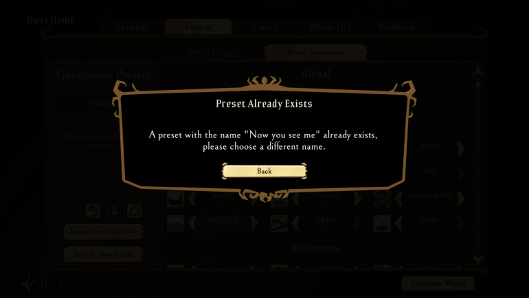 I cannot save a preset with the same name as the missing one