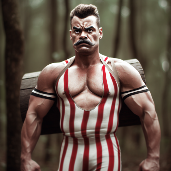 Humanoleo_strong_man_red_and_white_striped_blouse_carrying_weig_6e321386-c0e4-410d-a93f-50f6e8be3895.png
