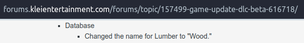 Describes element renaming from lumber to wood only.